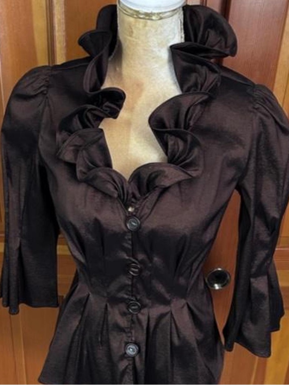 Black Ruffled Collar Button-Front Jacket - Picture 7 of 8